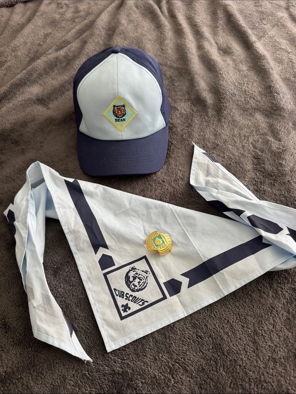 Light Blue and Navy Kids Baseball Cap with Bear Patch